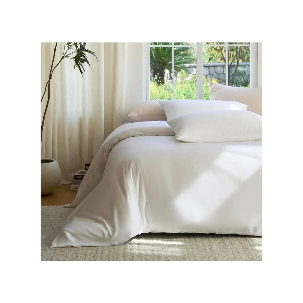 DOZ King/Cal King Duvet Cover Set Bamboo Viscose White Cooling Soft Sateen